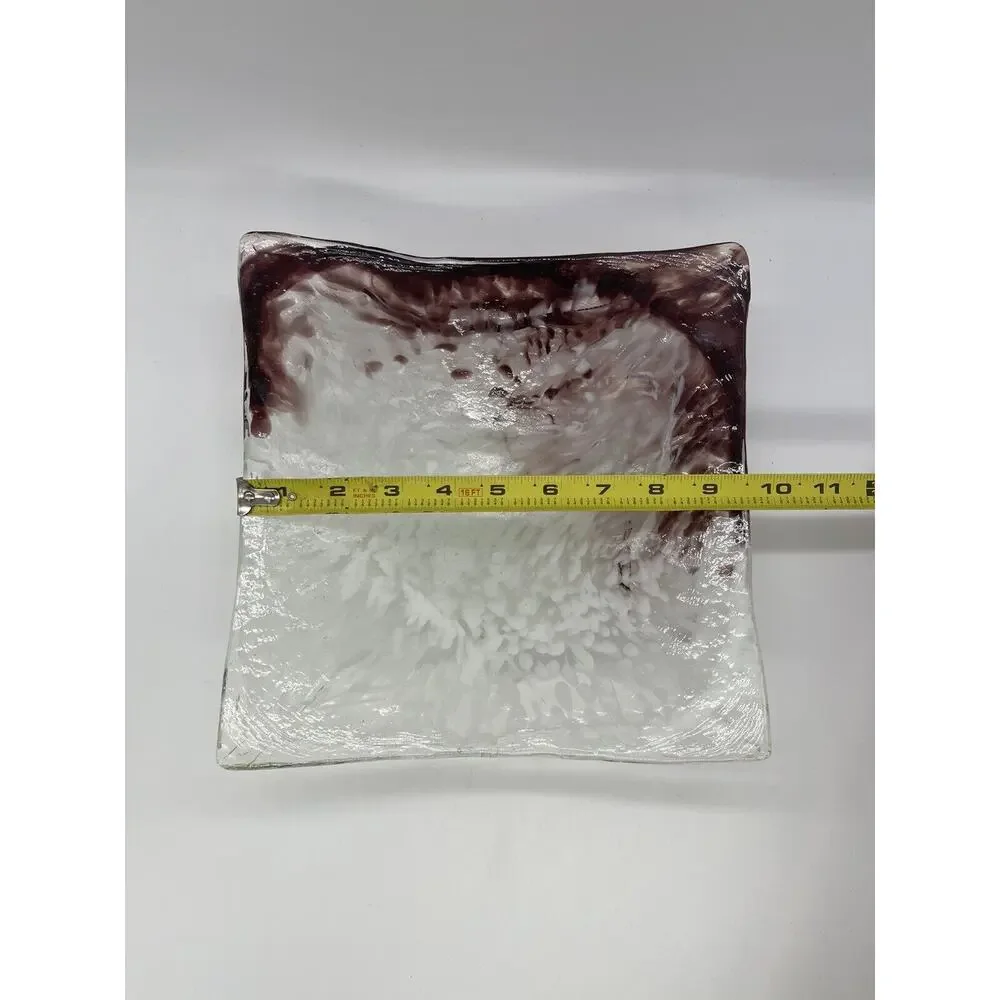 Art Glass Purple and Clear Square Bowl